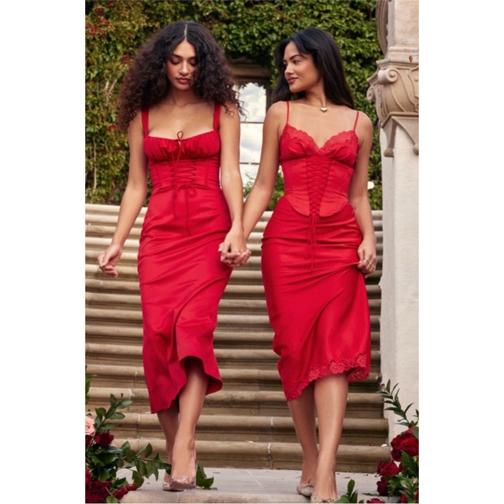 House of CB “Valencia” Red Corset Dress Set S+ Plus Top NWOT - Picture 2 of 16